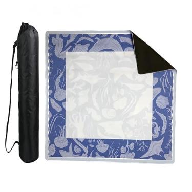 Imagem de HSKS&PYSY Mahjong Mat 31.5"x31.5" -Ocean Glow-Effect for Mahjong/Poker/Board Games - Illusion LED Pattern Plush Velvet Surface & Non-Slip Base w/Dice + Waterproof Bag for Adult