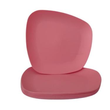 Imagem de Jogo 06 Pratos Plastico Duro Resistente Refeições Rosa - Azzu
