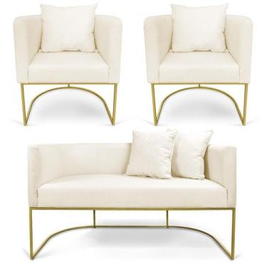 Imagem de Kit 01 Namoradeira 02 Lugares e 02 Poltronas Paola Linho Grosso Bege A