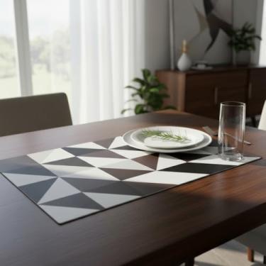 Imagem de Conjunto 6 Lugares Jogo Americano De Mesa, Impermeável Polipropileno Retangular 43cm x 28cm Resistente Fácil De Limpar (Triângulos)