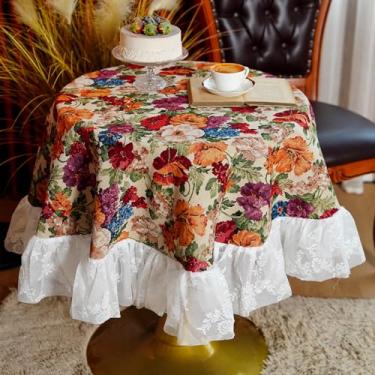 Imagem de SUTAVIA Toalha de mesa retangular de renda impermeável vintage floral toalha de mesa decorativa lavável para festa de férias em casa, mesa de jantar de Ação de Graças, Natal (renda branca, 152 cm