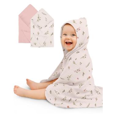 Imagem de Wimist Toalhas de bebê com capuz, pacote com 2, toalhas de banho de musselina para bebês recém-nascidos e crianças, macias, respiráveis e absorventes, 76 cm x 76 cm (Petal - folha, peso pesado)