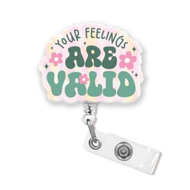 Imagem de Carretel de crachá Your Feelings are Valid 5 cm, saúde mental, emocional, motivacional, citação positiva, enfermeira, CNA, suporte de crachá de farmácia, clipe retrátil, cordões de acrílico para