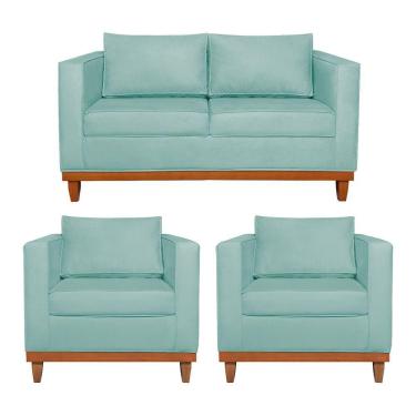Imagem de Kit Sofá 2 E 3 Lugares E 2 Poltronas Europa 180 Cm Suede - Amarena Móveis Azul Tiffany