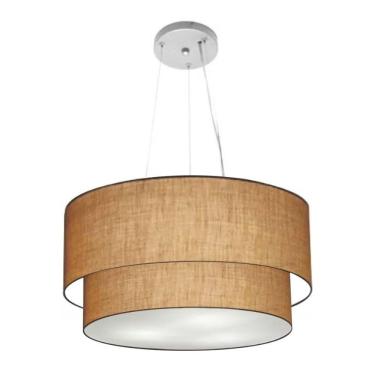 Imagem de Lustre Pendente Duplo Cilíndrico Vivare Md-4061 Cúpula Em Tecido 50x40cm - Bivolt Palha 127/220v