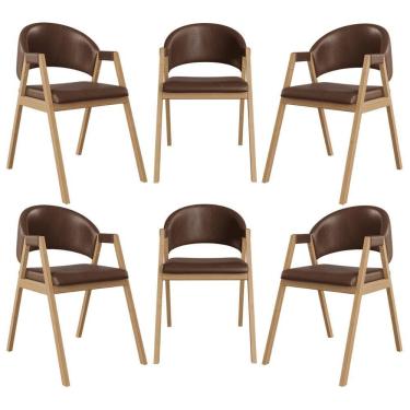 Imagem de Kit 6 Cadeiras Suellen Luxo Reforçada Mesa De Jantar Courino Marrom Escuro