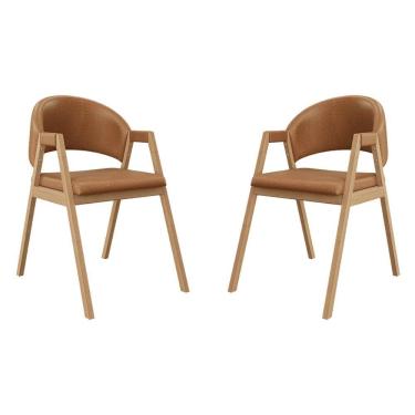 Imagem de Kit 2 Cadeiras Suellen Luxo Reforçada Mesa De Jantar Courino Marrom Claro