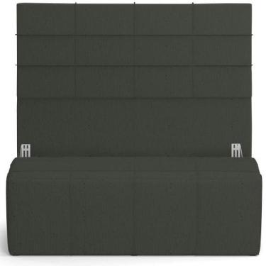 Imagem de Kit Cabeceira Cama Box Casal 140cm Com Calçadeira Roma W01 Linho Verde