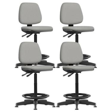 Imagem de Kit 04 Cadeiras Caixa Alta Giratória Estofada Work F02 Crepe Cinza - L