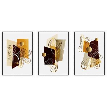 Imagem de Kit Com 3 Quadros Decorativos Abstratos Com Moldura Para Sala Quarto Escritório 72x1022 Abstrato 001