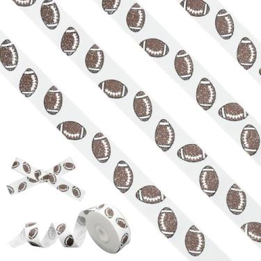 Imagem de Fita de gorgorão de futebol americano com glitter – fita de futebol branca de 10 metros, fita de torcida para artesanato, costura, grinaldas e decorações de festa esportiva (branca)