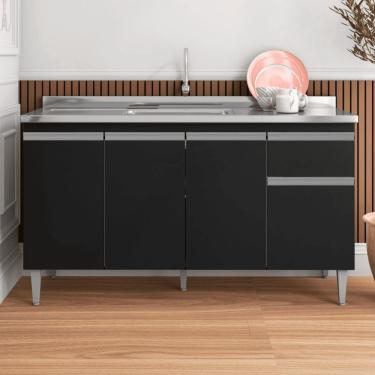 Imagem de Balcão Gabinete De Pia Para Cozinha Sem Tampo 150cm Tatiane Preto- Mabe Magazine