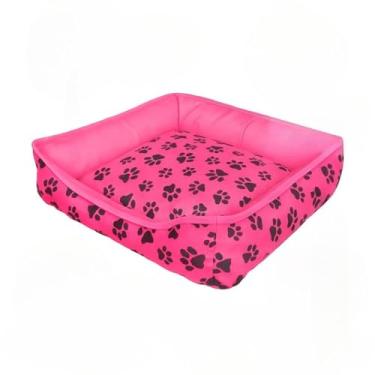 Imagem de Cama para Cachorro com Zíper Lavável - Fibra de Silicone Premium(Rosa Pata,73x73)