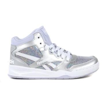 Imagem de Reebok Tênis de basquete feminino BB4500 Court, prata metálico/lilás lúcido/branco, 6 crianças pequenas, Prata metálico/lilás lúcido/branco, 6 Little Kid