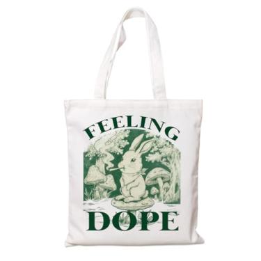 Imagem de Sacola de lona para mulheres e homens, sacolas de coelho - sensação de droga, bolsa de ombro engraçada, bolsa de mão de lona para compras, viagens, trabalho, presente útil, sacolas de compras