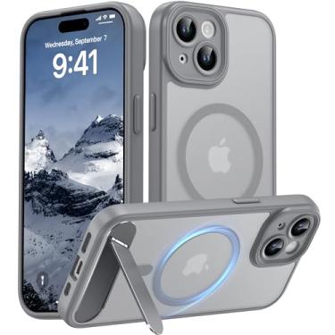 Imagem de AMILIFECASES Capa magnética compatível com iPhone 15, [suporte invisível embutido] [compatível com MagSafe] [proteção total da câmera] Capa de celular fosca translúcida para iPhone 15 6,1 polegadas