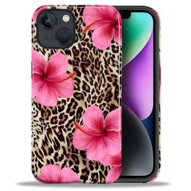 Imagem de Capa para iPhone 13/14 Estética Padrão Bonito Fino À Prova de Choque Proteção de Corpo Inteiro para Meninas Mulheres, Estampa de Cheetah de Leopardo P Hibisco