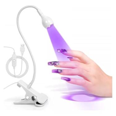 Imagem de Mini Luminária LED UV com Clip, Secador de Esmalte e Primers, Design Portátil, 30cm Altura, 3 Cores Disponíveis, Alimentação USB, Certificado Rohs (Branco)