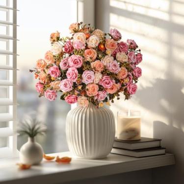 Imagem de 4 pacotes de flores de rosas artificiais para ambientes externos, ramo de rosas com margaridas, flores falsas, resistente a UV, para casa, interior, exterior, jardim, varanda, janela, caixa, varanda