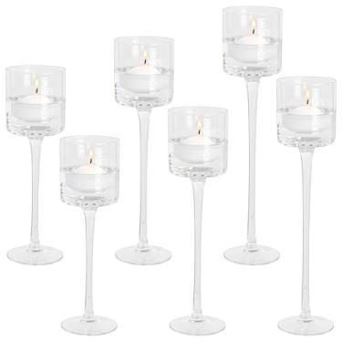 Imagem de Conjunto de 6 castiçais de vidro para decoração de mesa de casamento, castiçais votivos para festas, jantares, decorações de Natal (diâmetro da boca do copo 6,9 cm)