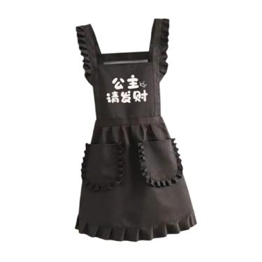 Imagem de IEUDNS retrô com babados e bolsos frontais para meninas e mulheres, ideal para cozinha, limpeza cosplay de empregada doméstica, Preto