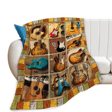 Imagem de Cobertor de música, cobertor de guitarra, presentes de música, cobertores de guitarra, material de flanela de pelúcia para mulheres, homens, meninos, meninas, adultos, roupa de cama macia para