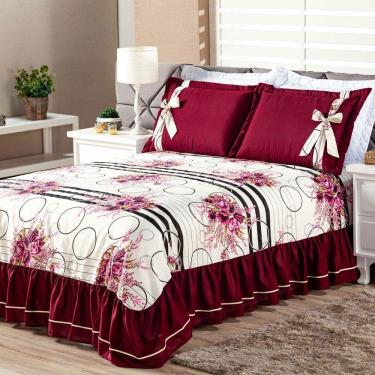 Imagem de Cobre Leito Isabela Casal 3 Pecas - Floral Vinho