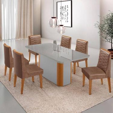 Imagem de Mesa De Jantar Isadora 180cm Tampo Mdf Vidro-6 Cadeiras