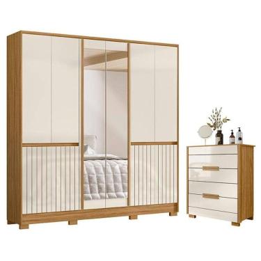 Imagem de Guarda Roupa Casal Alasca E Cômoda Dhara Freijó Off White - Moval