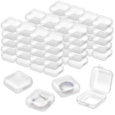 Imagem de Chewtoyo Pequenos recipientes transparentes com tampas, mini 60 peças de armazenamento de joias, contas para caixas quadradas, brincos de pinos, estojos vazios de viagem portáteis, plástico 3,8 × 3,8