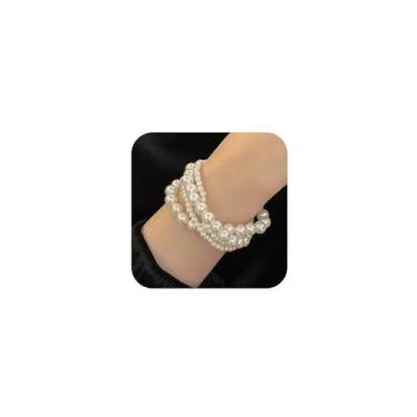 Imagem de Lindas pulseiras de pérolas brancas em camadas para mulheres, moda de pérolas de água doce, pulseira de declaração, empilhar, strand frisado, pulseiras, joias estéticas delicadas, Large, Zinco, Sem