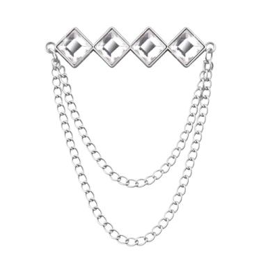 Imagem de Broche de pedra preciosa corrente pendurada broche de lapela para homens ternos de metal borla corrente colarinho alfinetes terno broche vintage cristal strass broches para homens casamento negócios