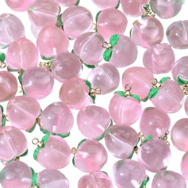 Imagem de ARTISAMILY Pingentes de resina de pêssego, 10 peças, pingente de fruta fofa, pingente de pingente de cristal, rosa, pulseira, colar, pingente adorável, enfeite de pendurar 12 x 15 mm para fazer joias