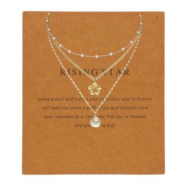 Imagem de Colar de ouro para mulheres, banhado a ouro 14K, banhado a prata empilhável, com pingente de cruz, corrente de pérolas, colares empilháveis, joias modernas, presentes para ela, Universal size, Latão