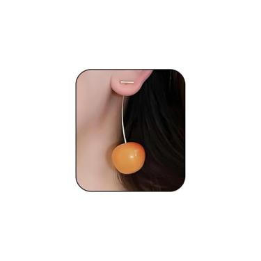 Imagem de Brinco feminino de cereja com pingente de gota de cereja branco banhado a ouro 18 quilates, brincos de frutas, joias de declaração, Large, Metal, Sem pedra preciosa