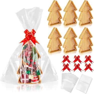 Imagem de Yookeer Conjunto de 6 cestas de vime para árvore de Natal vazias com laços de laço e sacos de presente, 28 x 18 cm, bandejas vazias para servir doces e lanches de Natal para presentes de inauguração
