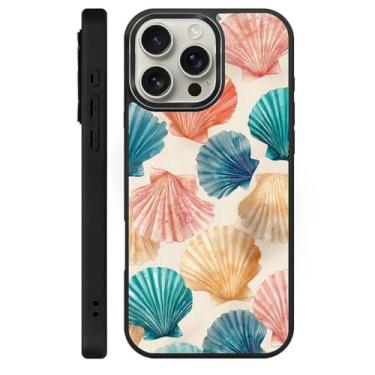 Imagem de Zhhoya Capa para iPhone 16 Pro Max, estampa de conchas em aquarela preta compatível com MagSafe capa rígida protetora para mulheres, homens, meninos e meninas