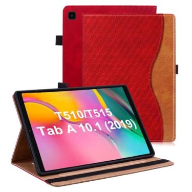 Imagem de Varohix Capa para Samsung Galaxy Tab A 10.1 2019 (SM-T510/T515/T517) Suporte de visualização multiângulo de couro PU com bolso para cartão, capa para tablet de 10,1 polegadas Android 2019, vermelha