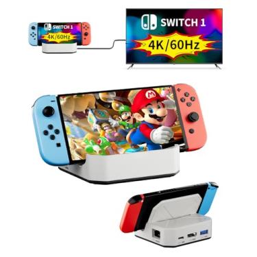 Imagem de Portable Switch 2 TV Dock Docking Station for Nintendo Switch 2, with 1000Mbps RJ45/4K&60HZ HDMI/USB 3.0/100W Charge PD Port, Silver