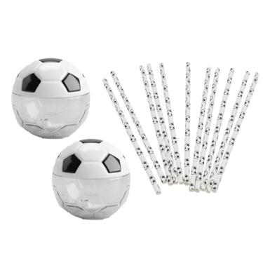Imagem de Kit Mimo Tema Futebol: Lembrancinha Infantil Decoração de Mesa e Festa Esportiva DIY Aniversário Gincana Evento Escolar (10 Frasco Bola + 12 Canudo Futebol)