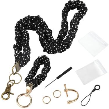 Imagem de Pacote com 2 cordões elásticos elásticos para crachás de identificação, chaveiro retrátil fofo cordão de pescoço longo com porta-cartões para mulheres