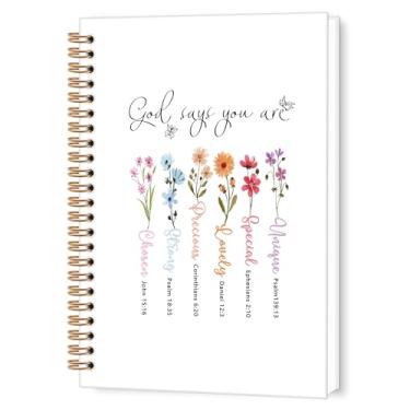 Imagem de TWRVI Caderno espiral cristão Wildflower, God Says You Are Bible Versículo da Bíblia Diário pautado pela faculdade para material de escritório escolar, cadernos religiosos da Bíblia 14 x 21 cm, 164