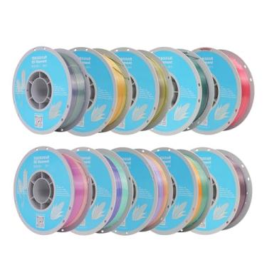 Imagem de TECSONAR Filamento de impressora 3D Silk Rainbow PLA, 10 rolos, carretel de 1 kg (1 kg) 1,75 mm impressão 3D multicolorida pacote de filamentos gradientes para a maioria das impressoras 3D FDM, 10