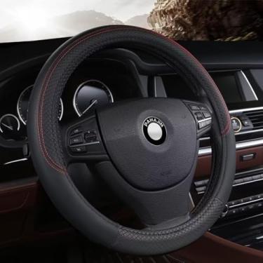 Imagem de Pahajim Capas de volante de carro antiderrapante couro PU capa de volante universal respirável estilo esportivo 37-38 cm acessórios de carro para mulheres e homens