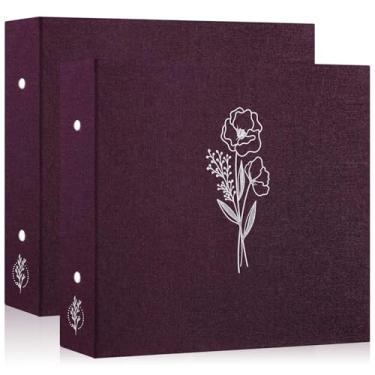 Imagem de Lanpn Álbum de fotos de scrapbook, 30 x 30, 2 pacotes, capa de linho, sem ácido, carga superior, 3 pastas de fichário, livro de fotos, 30 x 30 com 30 capas de plástico, 60 páginas, roxo