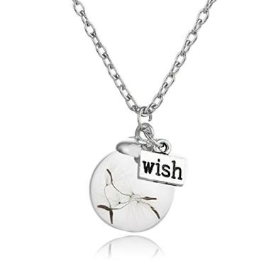 Imagem de Colar de dente-de-leão para mulheres, homens, dente-de-leão, faça um desejo, colar de flores reais, pingente de dente de leão