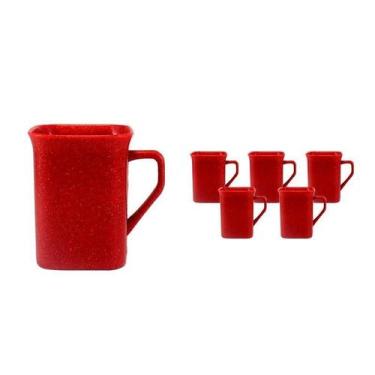 Imagem de Kit 6 Canecas Quadrada Fibra Madeira Vermelho 250Ml - Bb Store