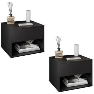 Imagem de Kit 2 Mesas de Cabeceira Suspensa Sofia Com 1 Gaveta(Preto)