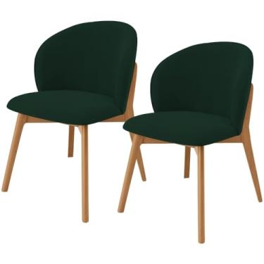 Imagem de Kit 02 Cadeiras de Jantar e Estar Living Estofada Mia L02 Suede Verde Musgo - Lyam Decor