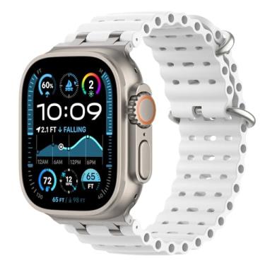 Imagem de Astorgos Pulseira oceânica atualizada compatível com Apple Watch Ultra 2/Ultra 49 mm, S10 46 mm, 9/8/7 45 mm, SE2/SE/6/5/4 de 44 mm, 3/2/1 de 42 mm, pulseira esportiva respirável de metal para homens